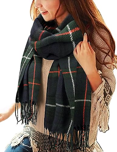 Tuopuda Damen Schal Kariert übergroßer Winter, Schal Quadratisch Deckenschal Karo Tartan Streifen Plaid Muster Fransen Warm XXL Oversized Herbstschal Geschenk für Mama, Grün, Einheitsgröße von Tuopuda