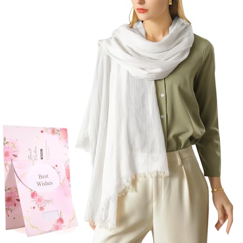 Tuopuda Damen Schal Stola Festlich Elegante Scarves Muslim Kopftuch Halstuch Hijab Umschlagstuch für Abendkleid Braut Hochzeit Sonnenschutz Frühling Sommer Herbst Winter Geschenk 195 x 95CM, Weiß von Tuopuda