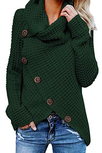 Tuopuda Damen Strickjacke Warm Strickpullover Oversize Rollkragen Winterpullover Lang Outwear Casual Sweatshirt Asymmetrie Oberteil ,Grün,XL von Tuopuda