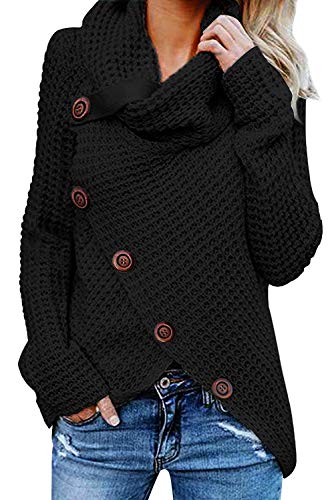 Tuopuda Damen Strickjacke Warm Strickpullover Oversize Rollkragen Winterpullover Lang Outwear Casual Sweatshirt Asymmetrie Oberteil ,Schwarz,M von Tuopuda