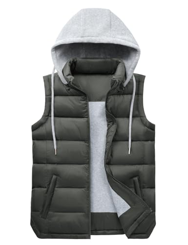 Tuopuda Damen Weste Steppweste Westen Ärmellos Jacke Herbstmantel Damen Kurz Outdoor Vest Gilet mit Kapuze und Taschen(Armee grün,S) von Tuopuda