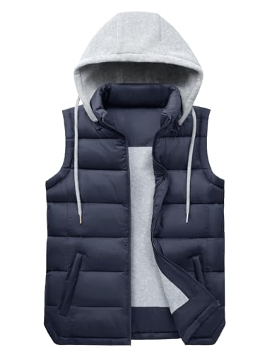 Tuopuda Damen Weste Steppweste Westen Ärmellos Jacke Herbstmantel Damen Kurz Outdoor Vest Gilet mit Kapuze und Taschen(Marineblau,XXL) von Tuopuda