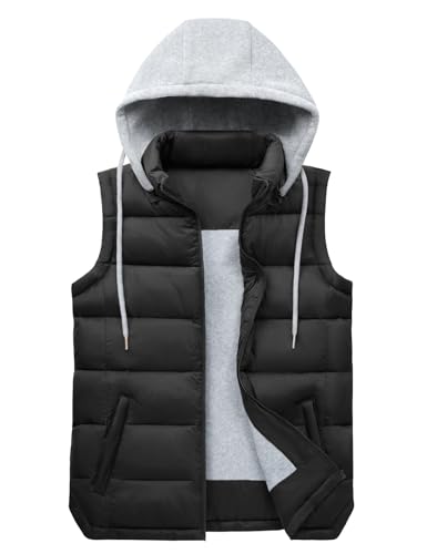 Tuopuda Damen Weste Steppweste Westen Ärmellos Jacke Herbstmantel Damen Kurz Outdoor Vest Gilet mit Kapuze und Taschen(Schwarz,L) von Tuopuda