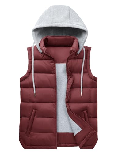 Tuopuda Damen Weste Steppweste Westen Ärmellos Jacke Herbstmantel Damen Kurz Outdoor Vest Gilet mit Kapuze und Taschen(Weinrot,S) von Tuopuda
