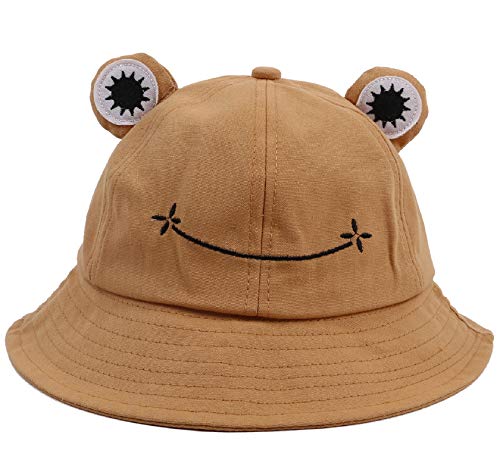 Tuopuda Fischerhüte Herren Damen, Anglerhut Faltbar Baumwolle, Niedlicher Frosch Eimerhut, Bucket Hut Unisex, Sommerhut Outdoor, Frog Freizeithut für Angeln Wandern Camping, Beige, S von Tuopuda