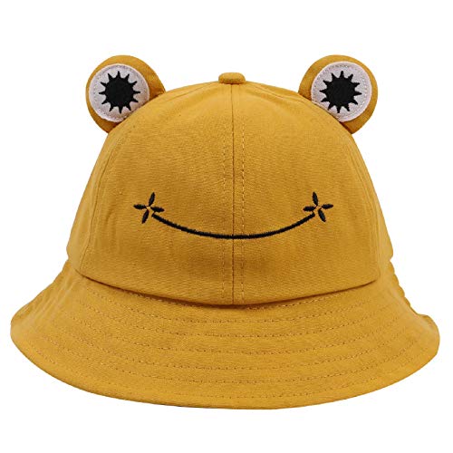 Tuopuda Fischerhüte Herren Damen, Anglerhut Faltbar Baumwolle, Niedlicher Frosch Eimerhut, Bucket Hut Unisex, Sommerhut Outdoor, Frog Freizeithut für Angeln Wandern Camping, Gelb, M von Tuopuda