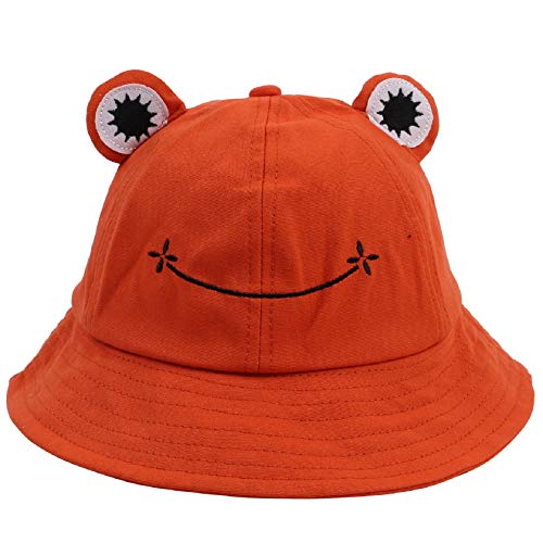 Tuopuda Fischerhüte Herren Damen, Anglerhut Faltbar Baumwolle, Niedlicher Frosch Eimerhut, Bucket Hut Unisex, Sommerhut Outdoor, Frog Freizeithut für Angeln Wandern Camping, Orange, M von Tuopuda