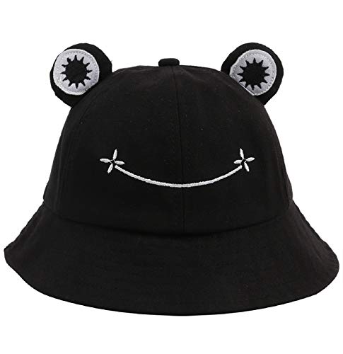 Tuopuda Fischerhüte Herren Damen, Anglerhut Faltbar Baumwolle, Niedlicher Frosch Eimerhut, Bucket Hut Unisex, Sommerhut Outdoor, Frog Freizeithut für Angeln Wandern Camping, Schwarz, M von Tuopuda