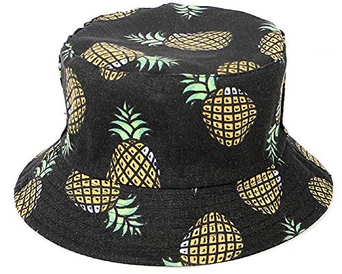 Tuopuda Fischerhüte Herren Damen, Anglerhut Reversible, Bucket Hat Faltbar, Sommerhut Freizeit Baumwolle, Kappen Cap Hut zum Wandern Camping Reisen Angeln 57-58cm, Schwarze Ananas von Tuopuda