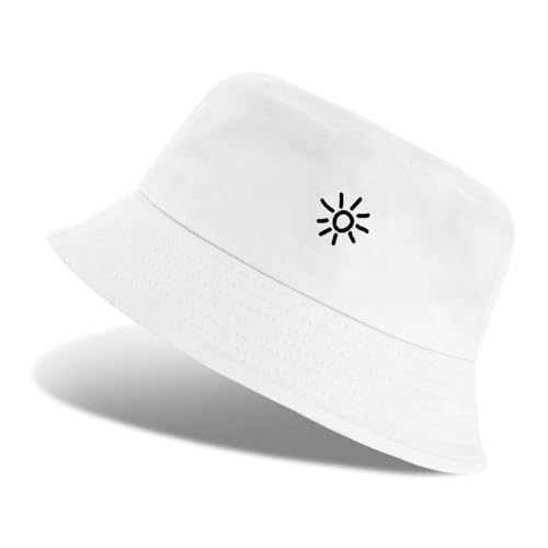 Tuopuda Fischerhut Damen Eimerhut Einfarbig Sonnenblende Bucket Hat mit UV Schutz Sonnen Hut Weiß Schwarz Faltbar Sommer Outdoor Sporthut Anglerhut Herren, Weiß-02 von Tuopuda