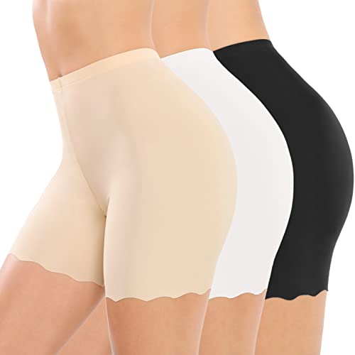 Tuopuda Frauen Sicherheitshosen 3 Punkte Weibliche Shorts Unterhose 3er Pack Hohe Taille Boxer Kurzen Rock Unterwäsche Sommer Dünne Unterhose Leggings Hipster,Schwarz + Beige + Weiß,XXL von Tuopuda