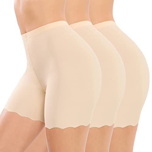 Tuopuda Frauen Sicherheitshosen 3 Punkte Weibliche Shorts Unterhose 3er Pack Hohe Taille Boxer Kurzen Rock Unterwäsche Sommer Dünne Unterhose Leggings Hipster,beige,3XL von Tuopuda