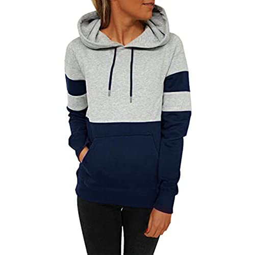 Tuopuda Hoodie Damen Kapuzenpullover Sweatshirt Casual Pullover mit Kapuze Herbst Winter Pulli mit Kordel Taschen Hooded Sweat Langarm Shirts Langarmshirt Warm Farbblock Oberteil, Marine, XL von Tuopuda