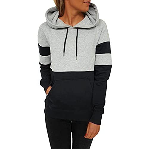 Tuopuda Hoodie Damen Kapuzenpullover Sweatshirt Casual Pullover mit Kapuze Herbst Winter Pulli mit Kordel Taschen Hooded Sweat Langarm Shirts Langarmshirt Warm Farbblock Oberteil, Schwarz, L von Tuopuda