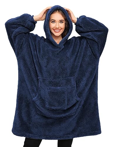 Tuopuda Hoodie Decke mit Ärmeln Kapuzenpullover Pullover, Y2K Kuschelpullover Flauschig Winterpullover, Ganzkörperdecke Kapuzenpulli Adventskalender, Marine von Tuopuda