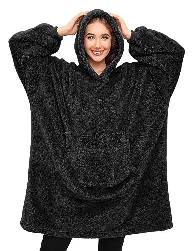 Tuopuda Hoodie Sweatshirt mit Kapuze Damen, Kapuzenpullover Langarm Pullover Riesen Hoodie Decke mit Ärmeln, Geschenk für Frauen Männer Weiche Gemütliche Warme Pulli mit Taschen, Schwarz von Tuopuda