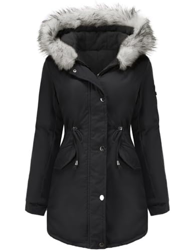 Tuopuda Jacke Damen Wintermantel mit Kapuze Reißverschluss Parka Mantel Langarm Hooded Jacket Schwarz Kapuzenjacke Hoodie Sweatshirt Winterparka Frühling Geschenk für Frauen, Schwarz, L von Tuopuda