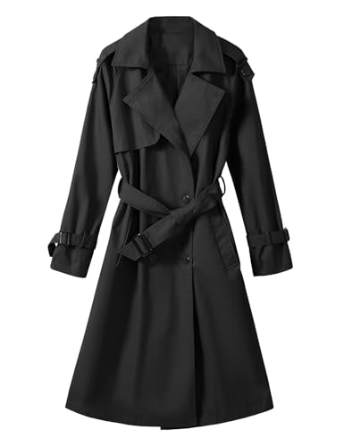 Tuopuda Mantel Damen Elegant mit Taschen Knöpfen, Sommermantel Lässig Locker Solid Herbstmantel Slim Fit Übergangsjacke Langarm Leichte Coat Wintermantel, Schwarz, XL von Tuopuda