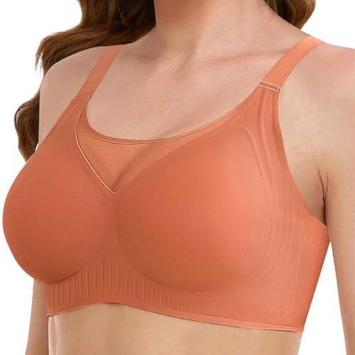 Tuopuda Nahtloser Minimizer BH Damen Ohne Bügel Bralette Damen BHS GroßE Brüste Push Up Gepolstert Ultrakomfortable BH Seamless Bra, Orange, XL von Tuopuda