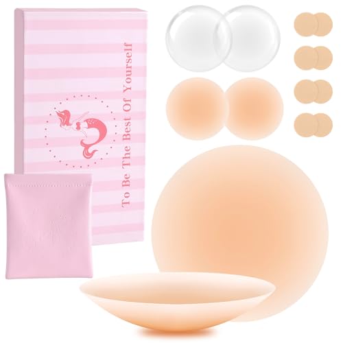 Tuopuda Nippelpads Damen Nipple Cover mit Brustwarzenschutz - Wiederverwendbare Waschbare Nipple Pads - Ultra Dünne Selbstklebende Brustwarzen Nippelabdeckung aus Silikon, Hautfarbe(2 Paar), 8cm von Tuopuda