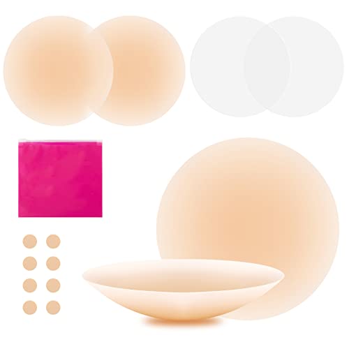 Tuopuda Nippelpads für Damen, Nipple Cover mit Brustwarzenschutz Brustwarzen Abdeckungen Ultradünne Selbstkleb Unsichtbar Atmungsaktiv Waschbar Wiederverwendbare Nippelabdeckung, Creamy (2 Paar) von Tuopuda