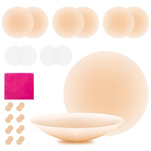 Tuopuda Nippelpads für Damen, Nipple Cover mit Brustwarzenschutz Brustwarzen Abdeckungen Ultradünne Selbstkleb Unsichtbar Atmungsaktiv Waschbar Wiederverwendbare Nippelabdeckung, Creamy (4 Paar) von Tuopuda