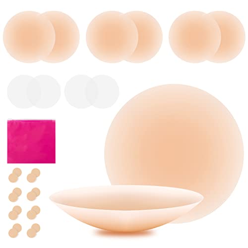 Tuopuda Nippelpads für Damen, Nipple Cover mit Brustwarzenschutz Brustwarzen Abdeckungen Ultradünne Selbstkleb Unsichtbar Atmungsaktiv Waschbar Wiederverwendbare Nippelabdeckung, Hautfarbe(4 Paar) von Tuopuda