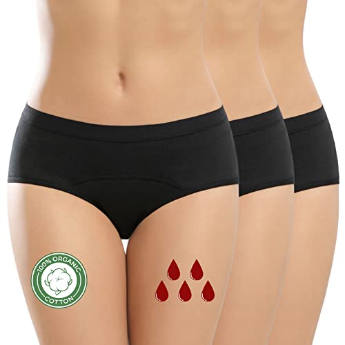 Tuopuda Perioden Unterwäsche Unterhosen Damen Baumwolle Menstruationsunterwäsche für Starke Blutung Periodenslips Panty Waschbar Absorbierend Alternative zu Tampons Binden Slipeinlagen, Schwarz*3, XL von Tuopuda