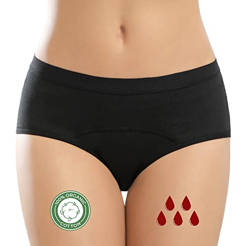 Tuopuda Perioden Unterwäsche Unterhosen Damen Baumwolle Menstruationsunterwäsche für Starke Blutung Periodenslips Panty Waschbar Absorbierend Alternative zu Tampons Binden Slipeinlagen, schwarz, L von Tuopuda