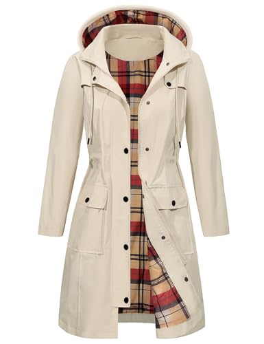 Tuopuda Regenjacke Damen Wasserdichte Übergangsjacke Lange Regenmante Windbreaker Jacke Leicht mit Abnehmbare Kapuze Regenparka Atmungsaktiv für Frühling Sommer Herbst, khaki, M von Tuopuda