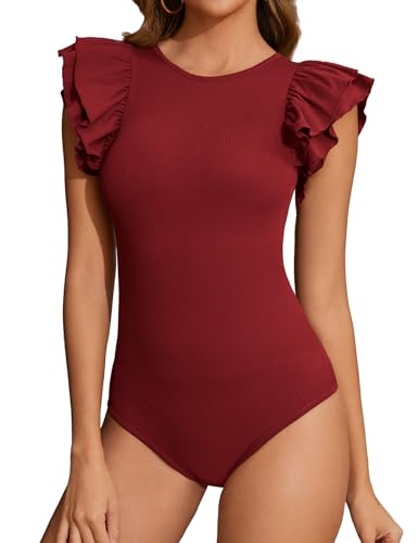 Tuopuda Shape Body Frauen Figurformender Unterhemd Damenbody Elegant Slimming Figurformender Sexy, Weinrot, L von Tuopuda