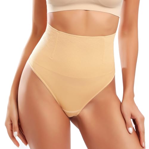 Tuopuda Bauchweg Unterhose Damen Hoher Taille Bauch Weg Tanga Unterwäsche Bauchkontrolle Miederpant Body Shaper für Frauen, Beige, L von Tuopuda