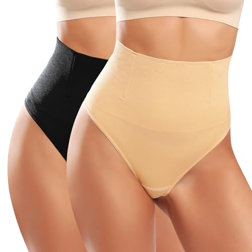 Tuopuda Shapewear Damen Bauchweg Unterhose Mieder String Tanga Slip Miederhose Mittlere Taille Miederslip Figurformende Shaping Unterwäsche Miederpants Nahtlos Body Shaper, Schwarz + Beige, S von Tuopuda