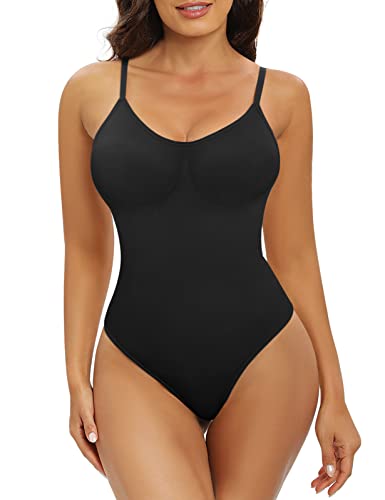 Tuopuda Shapewear Damen Body Shaper Bauchweg Bodysuit Figurenformend Miederbody Stark Formend Taillenmieder Sculpting Tanga Verstellbarer Schultergurt, Schwarz, L von Tuopuda