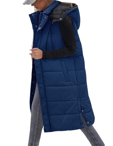 Tuopuda Steppweste Damen Lang Gefütterte Winterweste Outdoor mit Taschen Gilet Wintermäntel Pufferjacken Ärmellos Steppjacke Zip Up Mantel Übergangsjacke Parka Geschenk für Frauen, Marine, M von Tuopuda