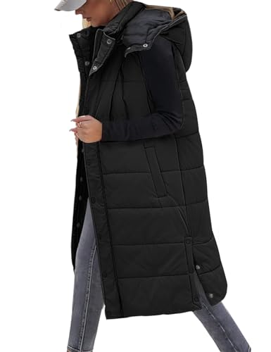 Tuopuda Steppweste Damen Lang Gefütterte Winterweste Outdoor mit Taschen Gilet Wintermäntel Pufferjacken Ärmellos Steppjacke Zip Up Mantel Übergangsjacke Parka Geschenk für Frauen, Schwarz, XL von Tuopuda