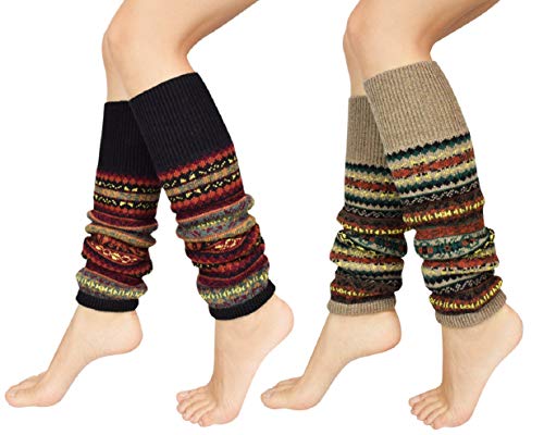 Tuopuda Damen Beinstulpen Beinwärmer Stulpen Legwärmer Strümpfe Overknees, Winter Warm Lange Stiefel Socken Extra Lang für Party Tanzen Sport Gym Bergtouren, Schwarz 1 Paar + Khaki 1 Paar, von Tuopuda