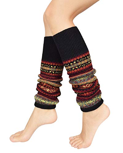 Tuopuda Stulpen Damen Lange Winter Legwarmer Böhmischer Stil Beinstulpen Gestrickt Verdicken Beinwärmer Overknee Strümpfe 1/2 Paar Tanzen Strumpf Knit Crochet Socken Weihnachtsstrumpf, Schwarz 1 Paar von Tuopuda