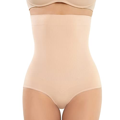 Tuopuda Bauchweg Slip Damen Figurenformend Miederslip mit Bauch-Weg-Effekt Hoch Taile Formende Unterwäsche Shapewear, Beige, L von Tuopuda