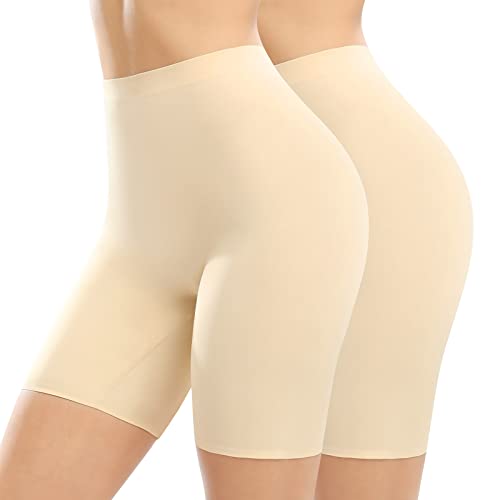 Tuopuda Unterhosen Radlerhose Damen Kurz Panties Leggings Anti-Chafing Unterwäsche Nahtlos Sommer Elastisch Miederslips, Beige *2, L von Tuopuda