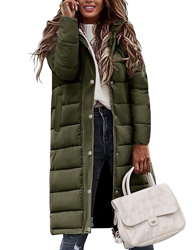 Tuopuda Winterjacke Damen Wintermäntel Lang Winddichter Warm mit Kapuze Stehkragen Jacke Mantel Parka Übergangsjacke Winterparka Steppmantel Herbst Winter Outdoorjacke, Armeegrün, S von Tuopuda