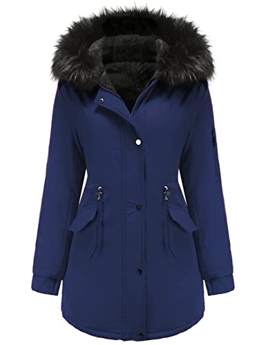 Tuopuda Winterparka Damen Lang Warm Winter mit Teddyfell Gefüttert Damen-Mäntel Wasserdicht Skijacke Fellkapuze Übergangsmantel Winddichter Oberbekleidung Geschenk für Frauen, Marine, M von Tuopuda