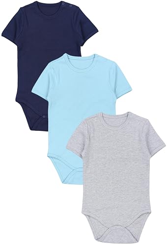 TupTam Baby Body Kurzarm – 3er Set aus 100% Baumwolle bis Größe 134, Farbe: Dunkelblau Türkis Hellgrau Uni, Größe: 110 von TupTam