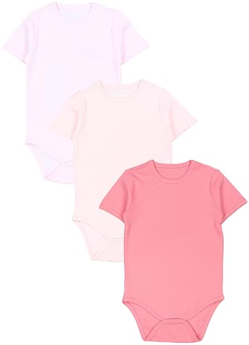 TupTam Baby Body Kurzarm – 3er Set aus 100% Baumwolle bis Größe 134, Farbe: Himbeere Altrosa Rosa Uni, Größe: 128 von TupTam