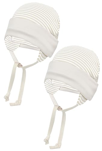 TupTam Baby Erstlingsmütze mit Ohrenklappen 2er Pack, Farbe: Streifenmuster/Beige, Größe: 50-56 von TupTam