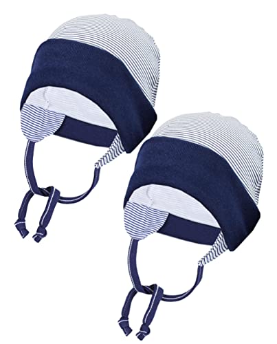 TupTam Baby Erstlingsmütze mit Ohrenklappen 2er Pack, Farbe: Streifenmuster Dunkelblau, Größe: 50-56 von TupTam