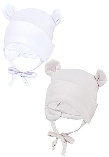 TupTam Baby Erstlingsmütze mit Ohrenklappen 2er Pack, Farbe: Weiß/Beige/mit Ohren, Größe: 50-56 von TupTam