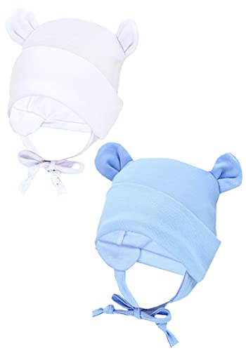 TupTam Baby Erstlingsmütze mit Ohrenklappen 2er Pack, Farbe: Weiß/Blau/mit Ohren, Größe: 50-56 von TupTam