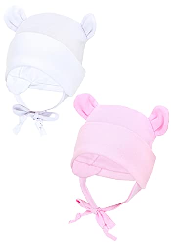 TupTam Baby Erstlingsmütze mit Ohrenklappen 2er Pack, Farbe: Weiß/Rosa/mit Ohren, Größe: 50-56 von TupTam