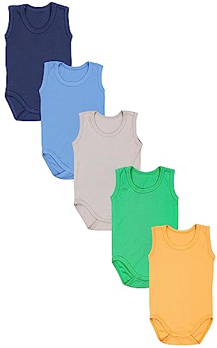 TupTam Baby Jungen Achselbody in Unifarben 5er Pack, Farbe: Dunkelblau Blau Senfgelb Beige Grün, Größe: 116 von TupTam